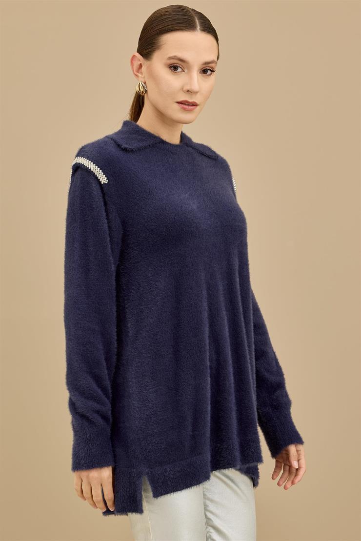 Omuzları Taş Detaylı Tunik LACİVERT