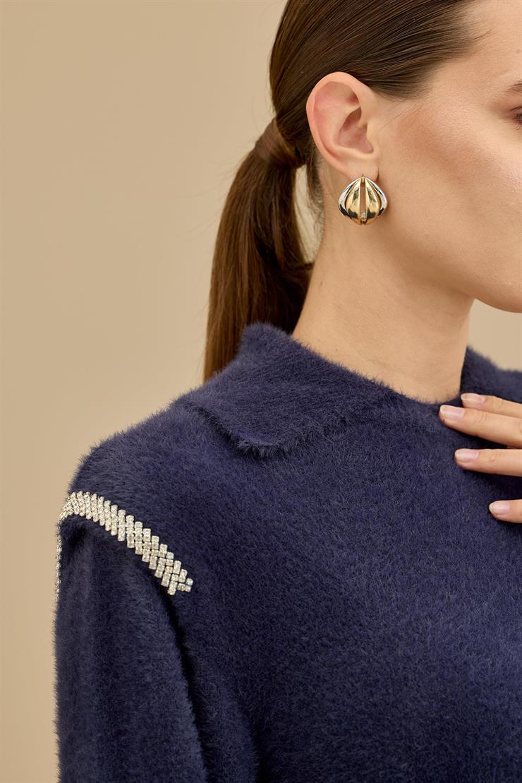 Omuzları Taş Detaylı Tunik LACİVERT