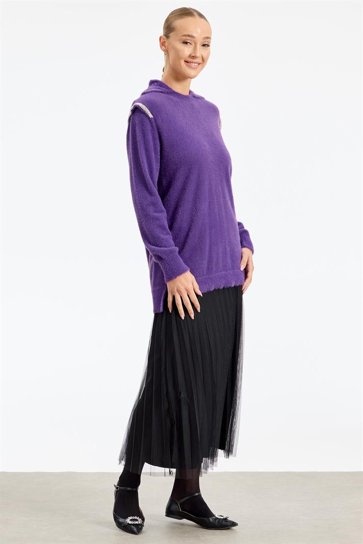 Omuzları Taş Detaylı Tunik MOR