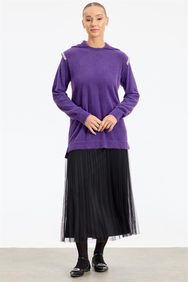 Omuzları Taş Detaylı Tunik MOR