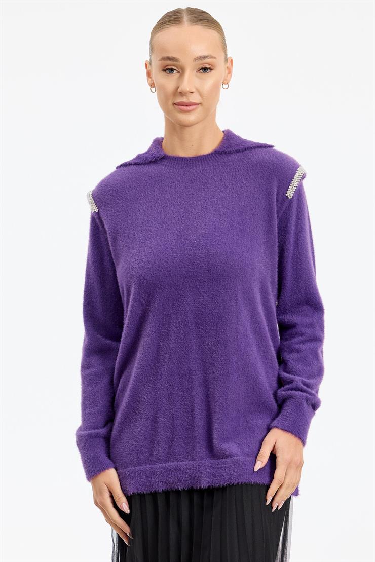 Omuzları Taş Detaylı Tunik MOR