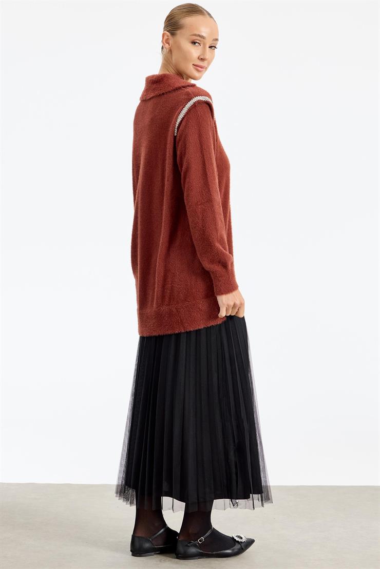 Omuzları Taş Detaylı Tunik TABA