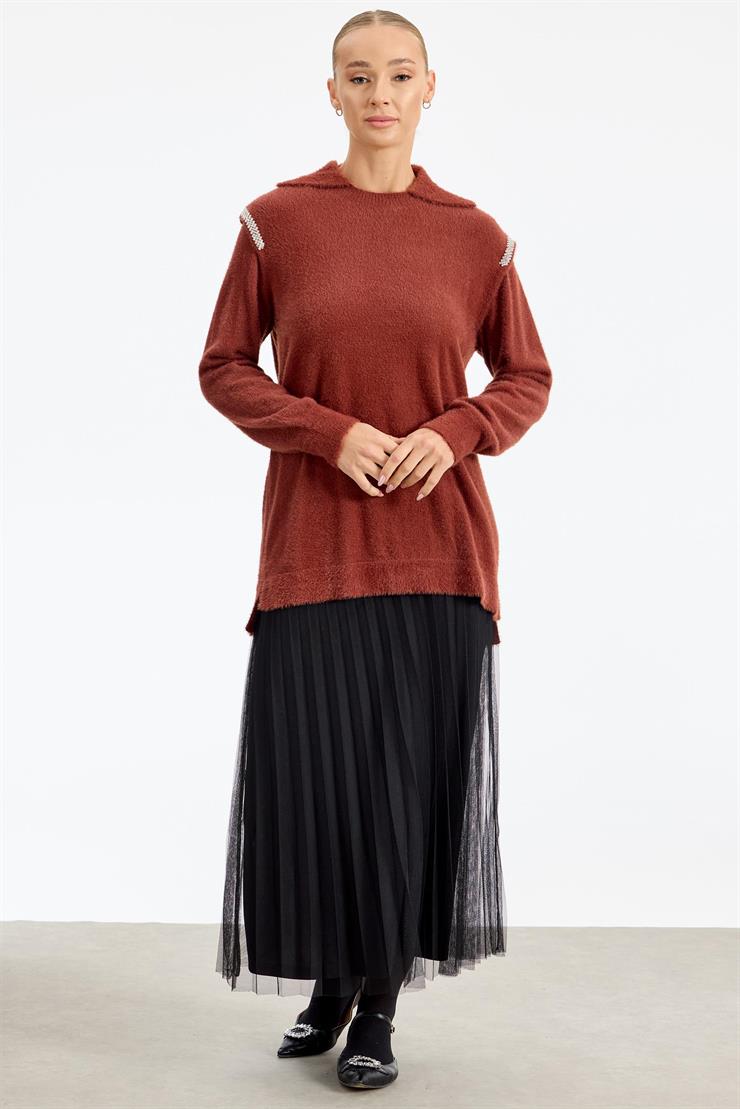 Omuzları Taş Detaylı Tunik TABA