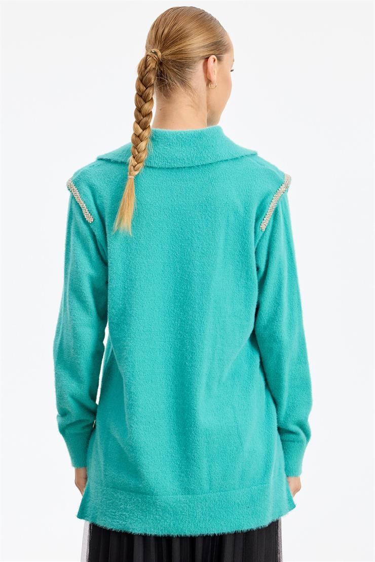 Omuzları Taş Detaylı Tunik YEŞİL