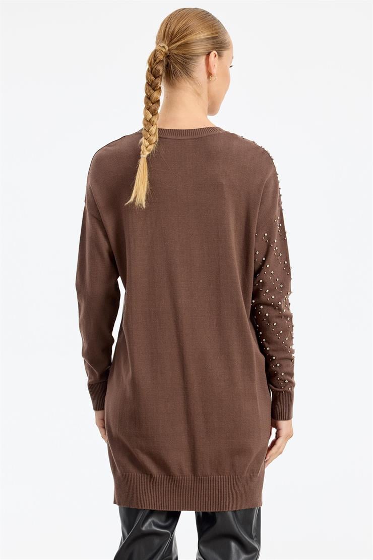 Omuzu Ve Kolu Taş Detaylı Tunik KAHVE
