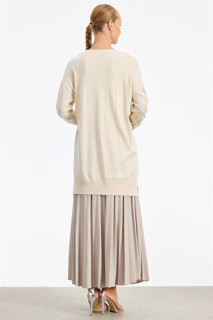 Omuzu Ve Kolu Taş Detaylı Tunik VANİLYA