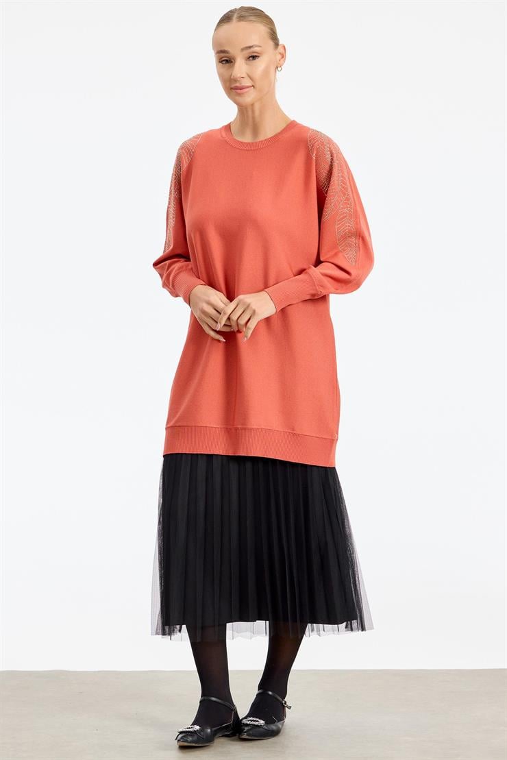 Omzu Yaprak Taş Baskılı Rayon Tunik SOMON