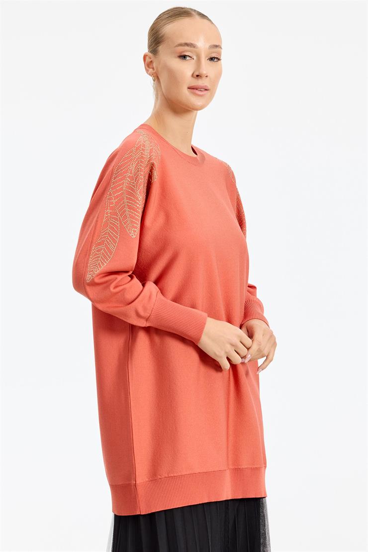 Omzu Yaprak Taş Baskılı Rayon Tunik SOMON