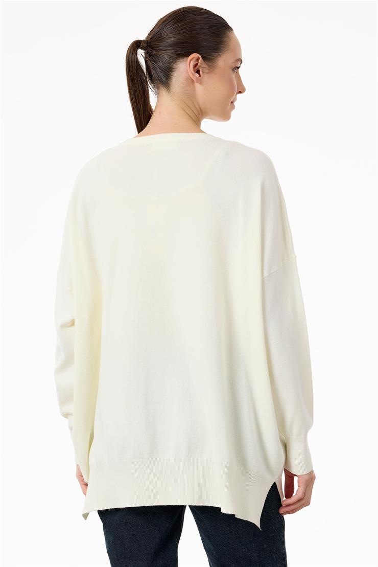 Ön Bedeni Yarım Taş Baskılı Triko Tunik EKRU