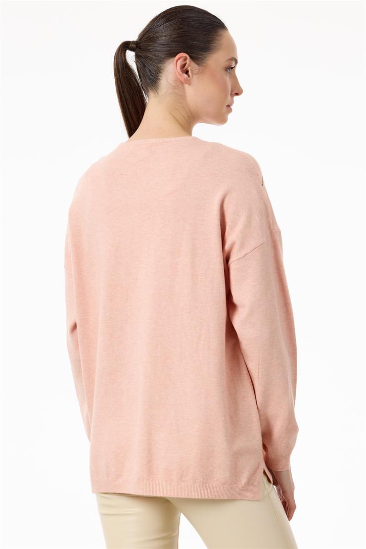 Ön Bedeni Yarım Taş Baskılı Triko Tunik PEMBE