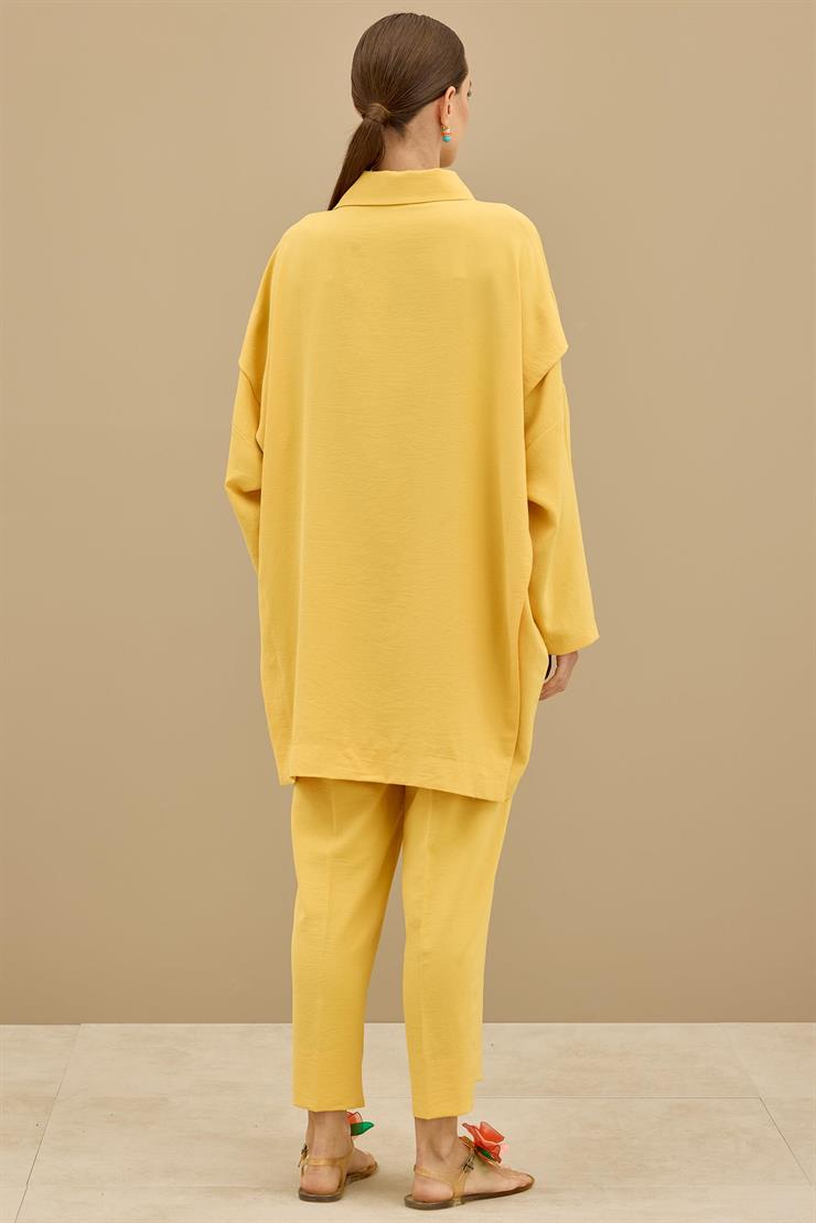 Önden Çıtçıtlı Asimetrik Oversize Takım SARI