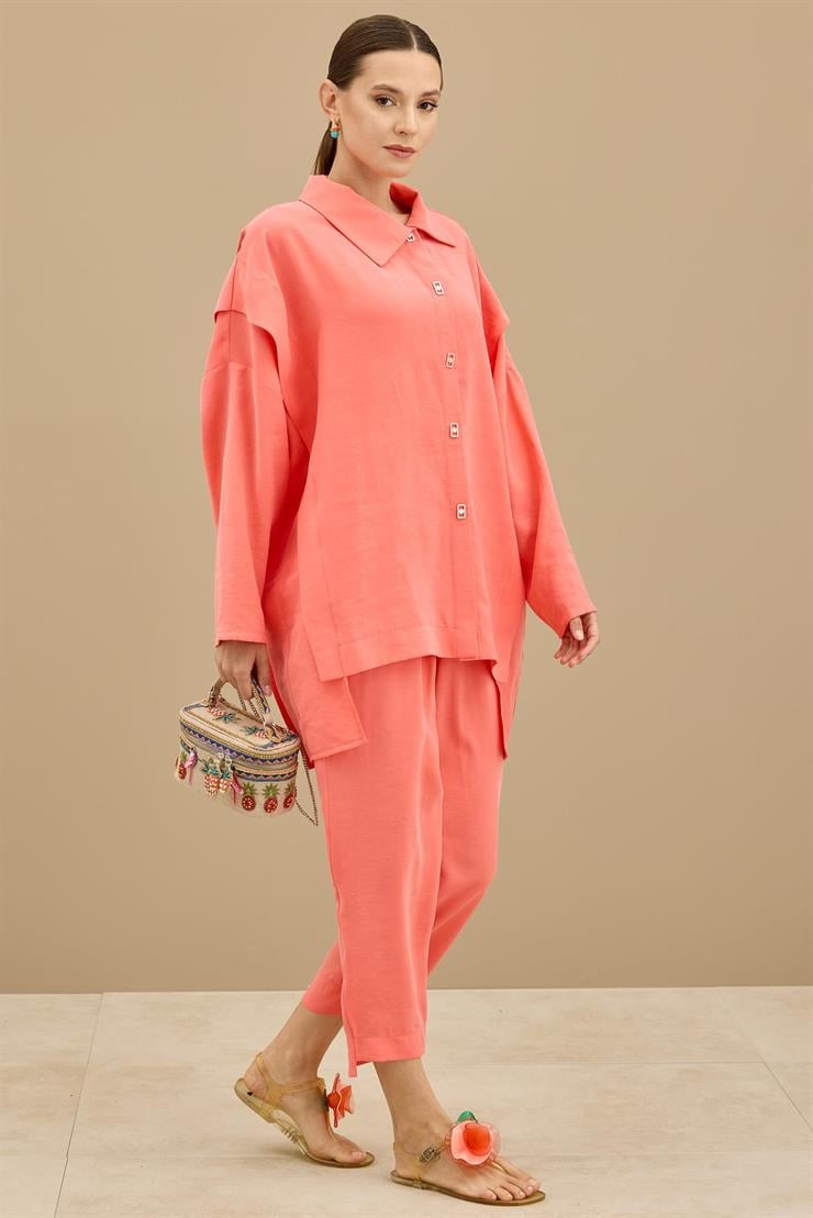 Önden Çıtçıtlı Asimetrik Oversize Takım MERCAN