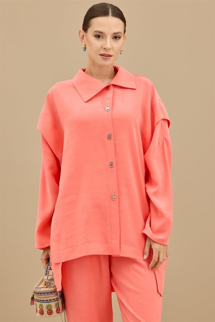 Önden Çıtçıtlı Asimetrik Oversize Takım MERCAN