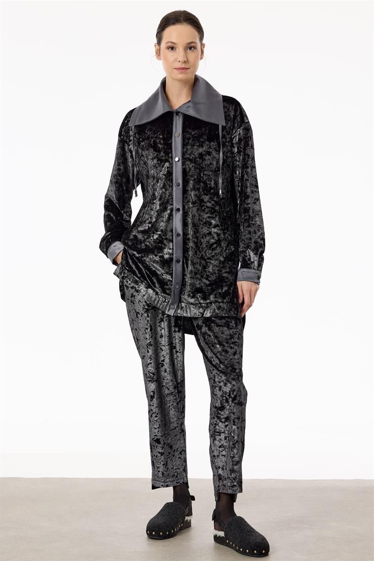 Önden Çıtçtlı Kadife Pantolonlu Takım GRİ