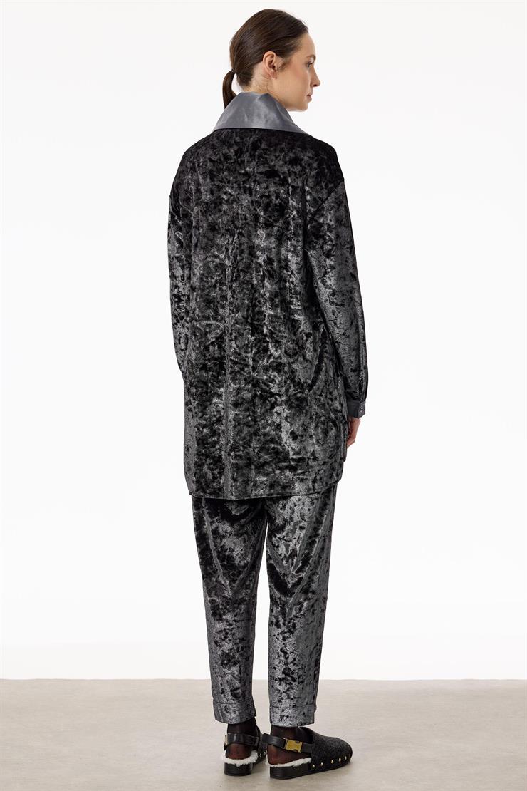 Önden Çıtçtlı Kadife Pantolonlu Takım GRİ