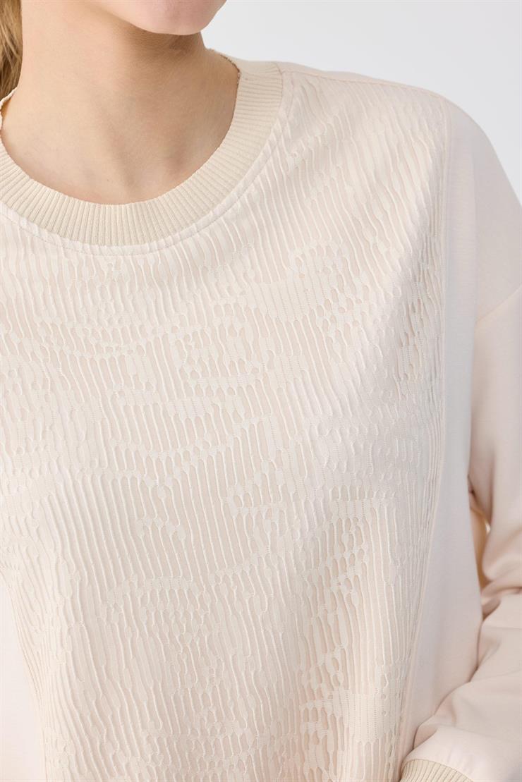 Önü Dantel Etek Ucu Asimetrik Tunik BEJ