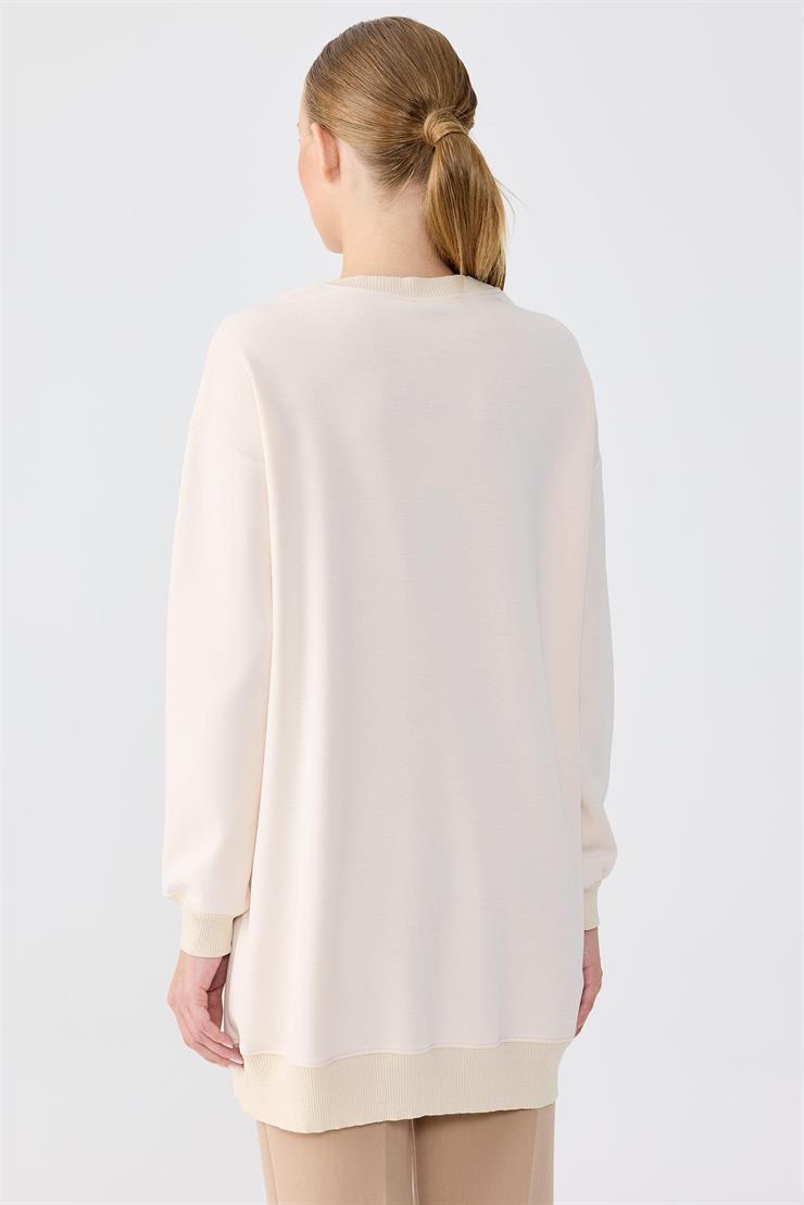 Önü Dantel Etek Ucu Asimetrik Tunik BEJ