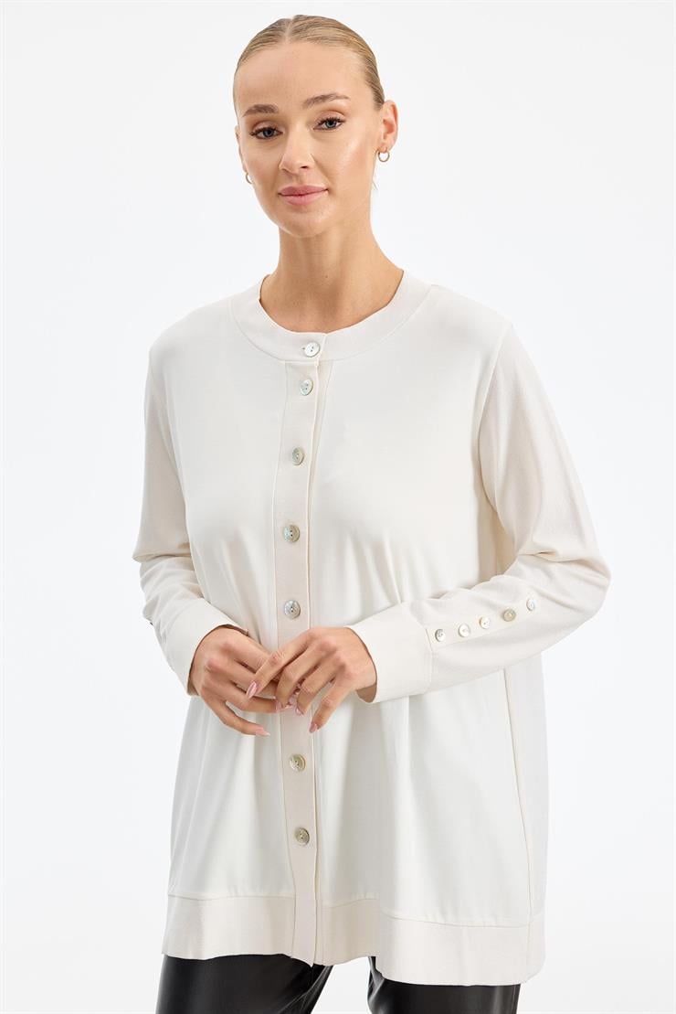 Önü Flora Kumaş Garnili Rayon Hırka VANİLYA