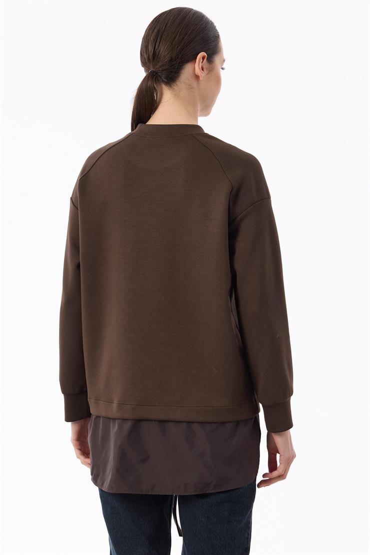 Önü Kabartma Çiçek Nakışlı Tunik KAHVE