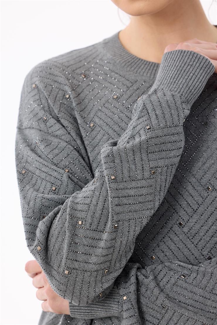 Önü Kafes Taş Baskılı Tunik GRİMELANJ