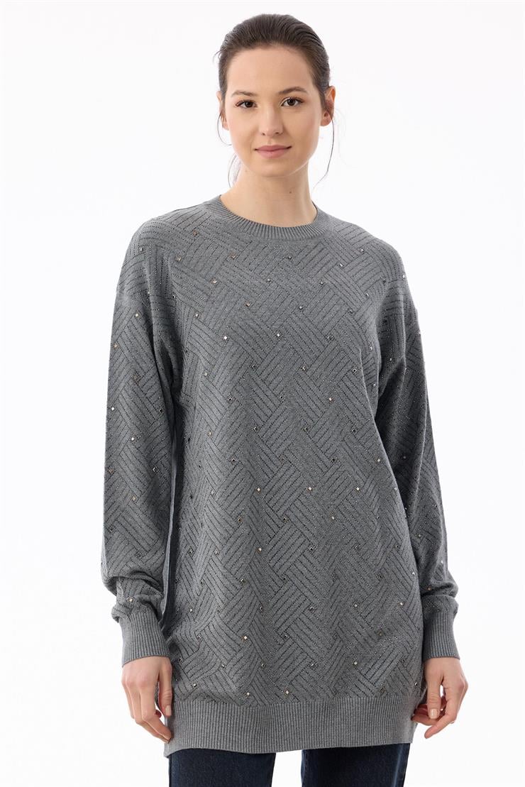 Önü Kafes Taş Baskılı Tunik GRİMELANJ