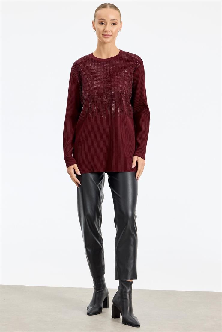 Önü Taş Baskı Rayon Tunik BORDO