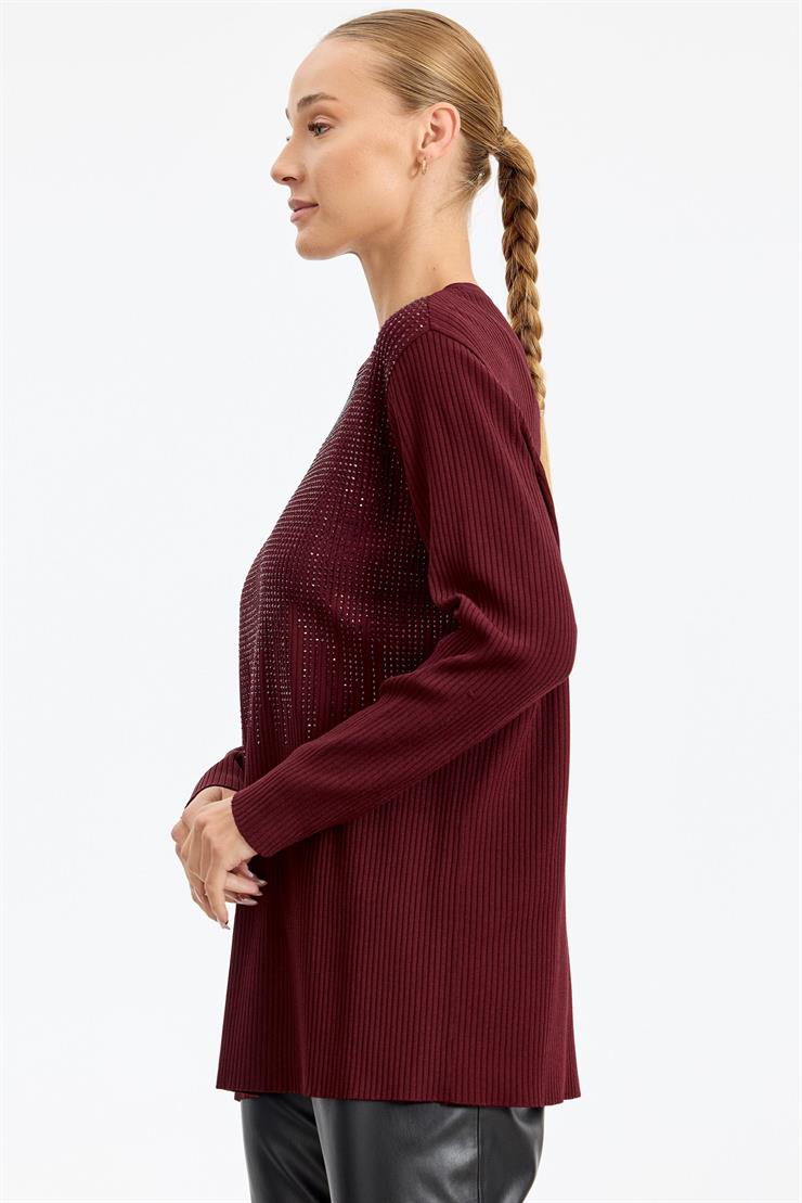 Önü Taş Baskı Rayon Tunik BORDO