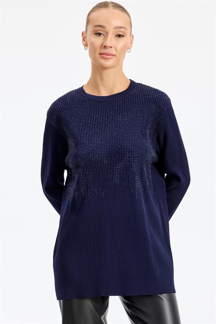 Önü Taş Baskı Rayon Tunik LACİVERT