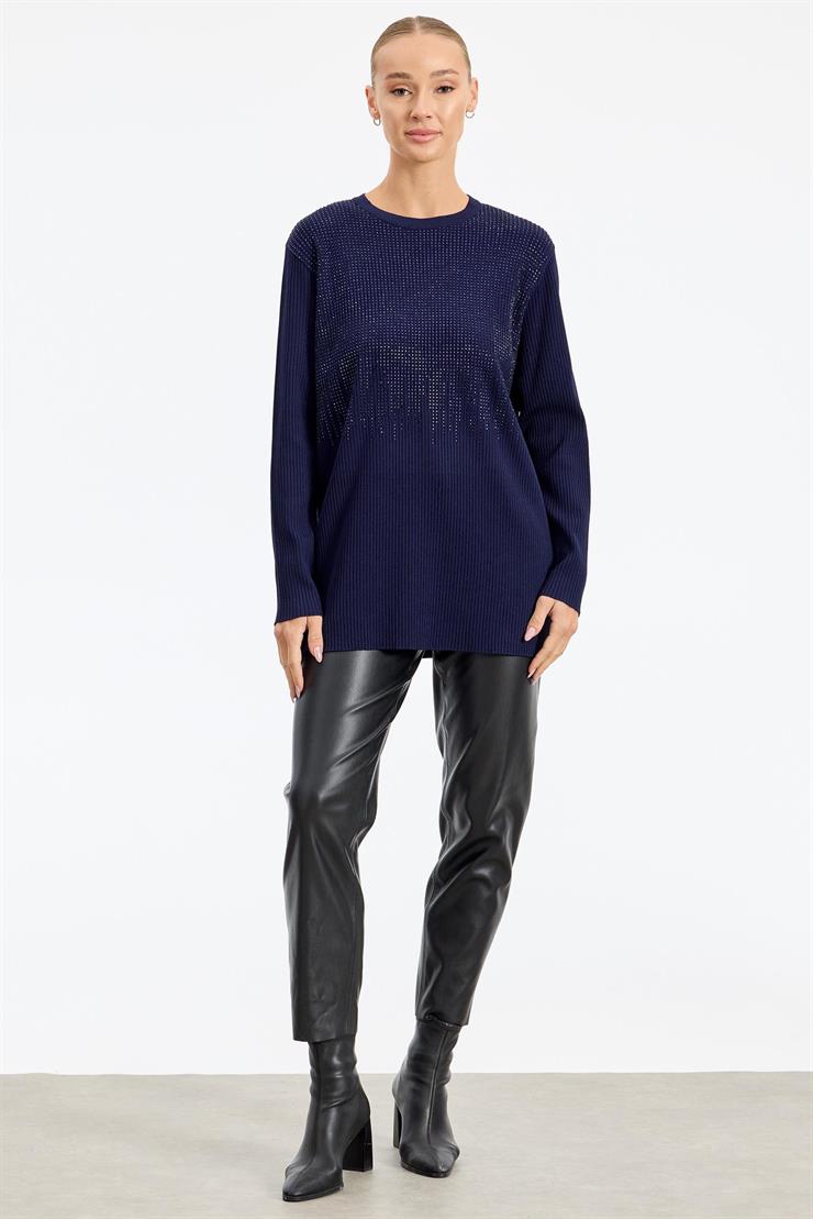 Önü Taş Baskı Rayon Tunik LACİVERT