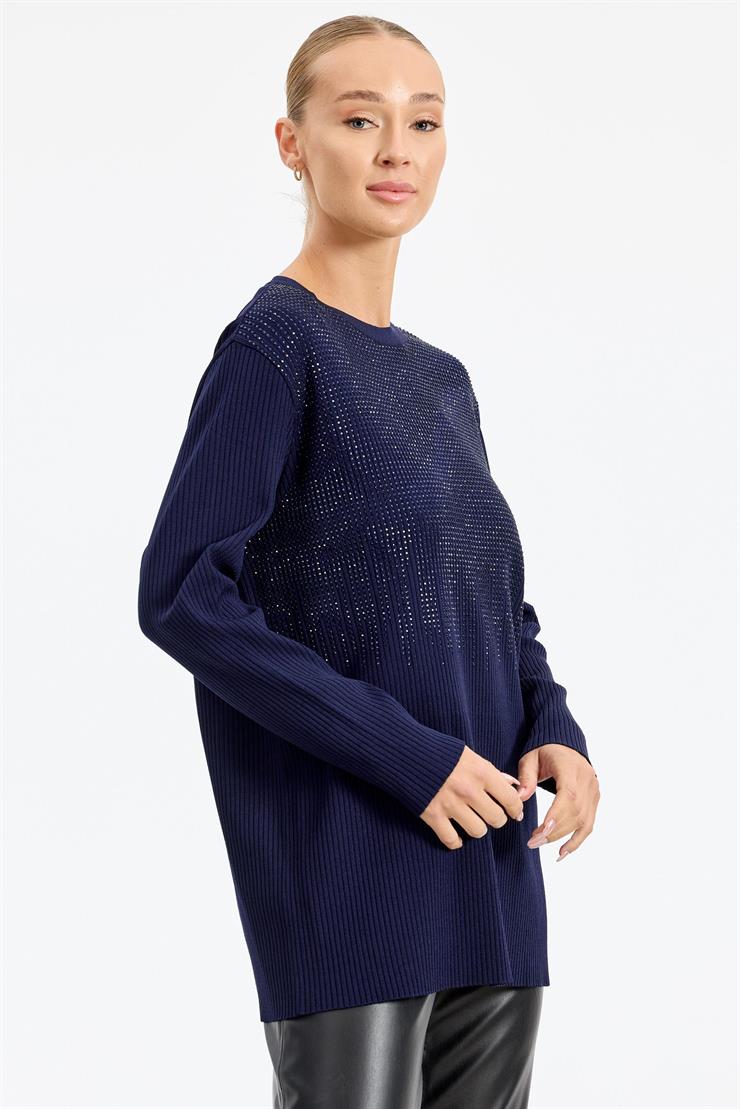 Önü Taş Baskı Rayon Tunik LACİVERT