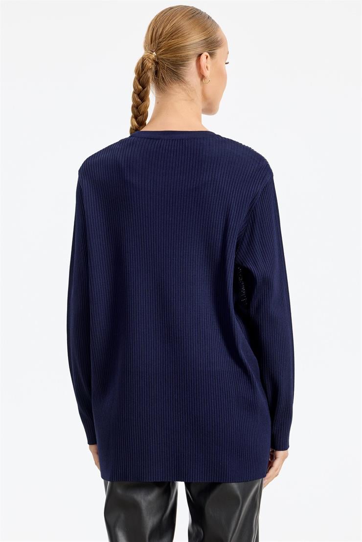 Önü Taş Baskı Rayon Tunik LACİVERT