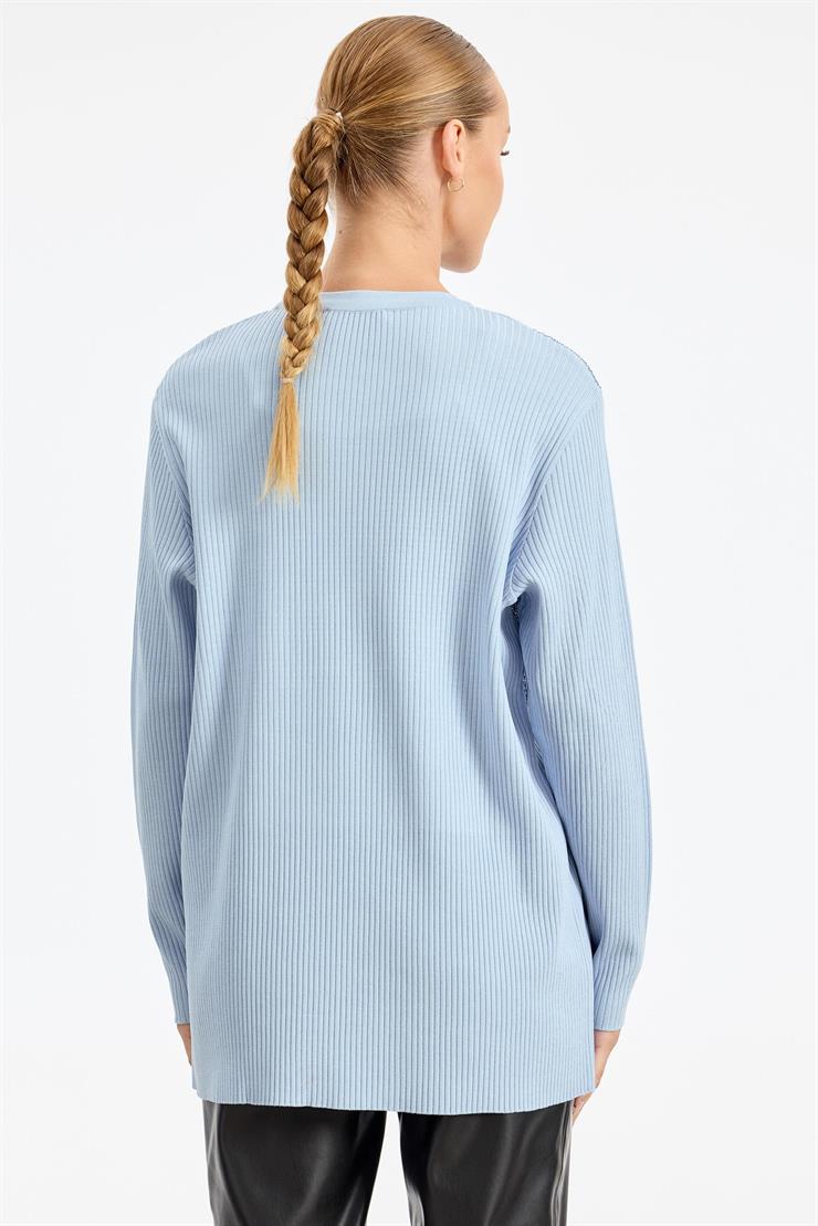 Önü Taş Baskı Rayon Tunik MAVİ