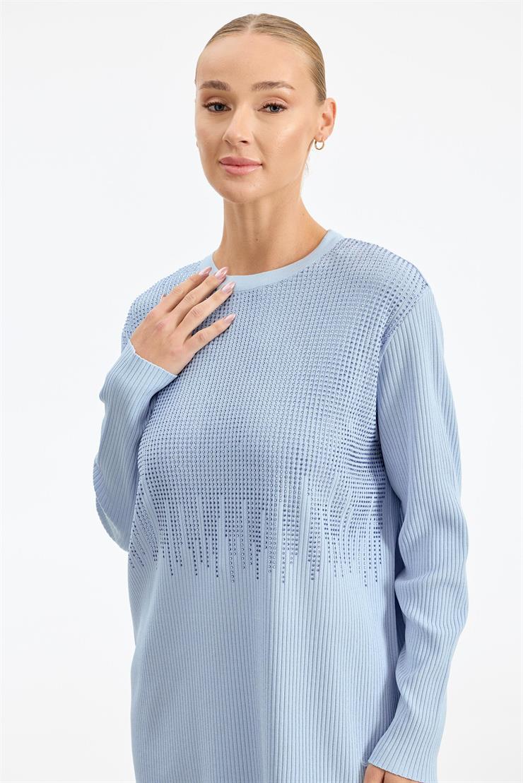 Önü Taş Baskı Rayon Tunik MAVİ