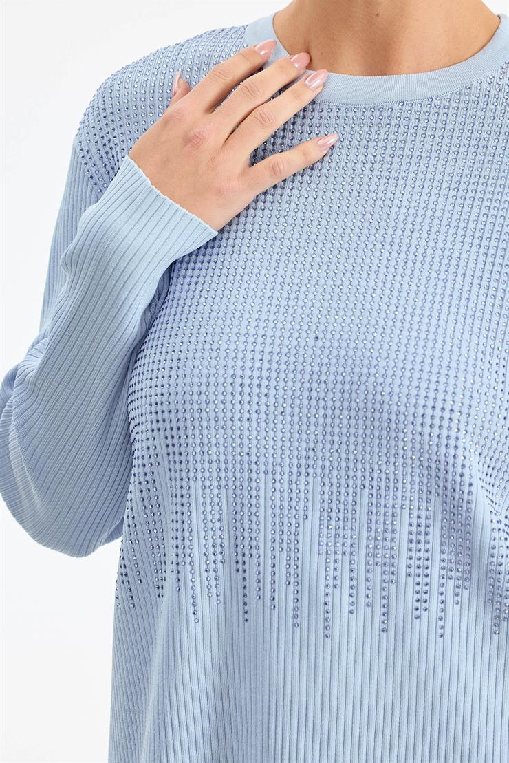 Önü Taş Baskı Rayon Tunik MAVİ