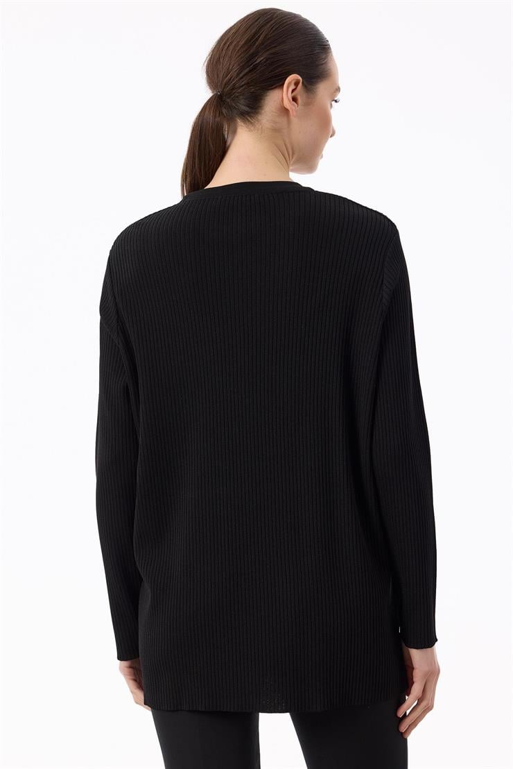 Önü Taş Baskı Rayon Tunik SİYAH