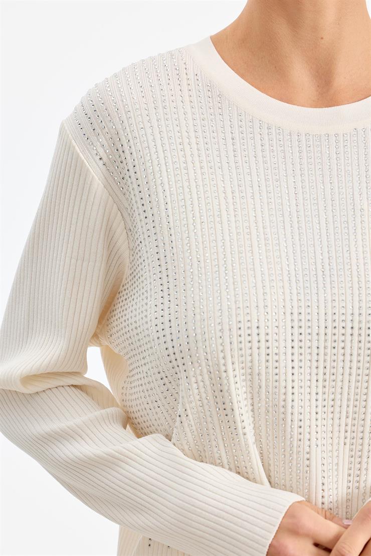 Önü Taş Baskı Rayon Tunik VANİLYA