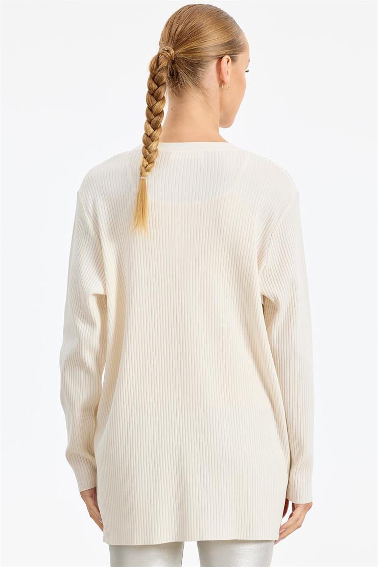 Önü Taş Baskı Rayon Tunik VANİLYA