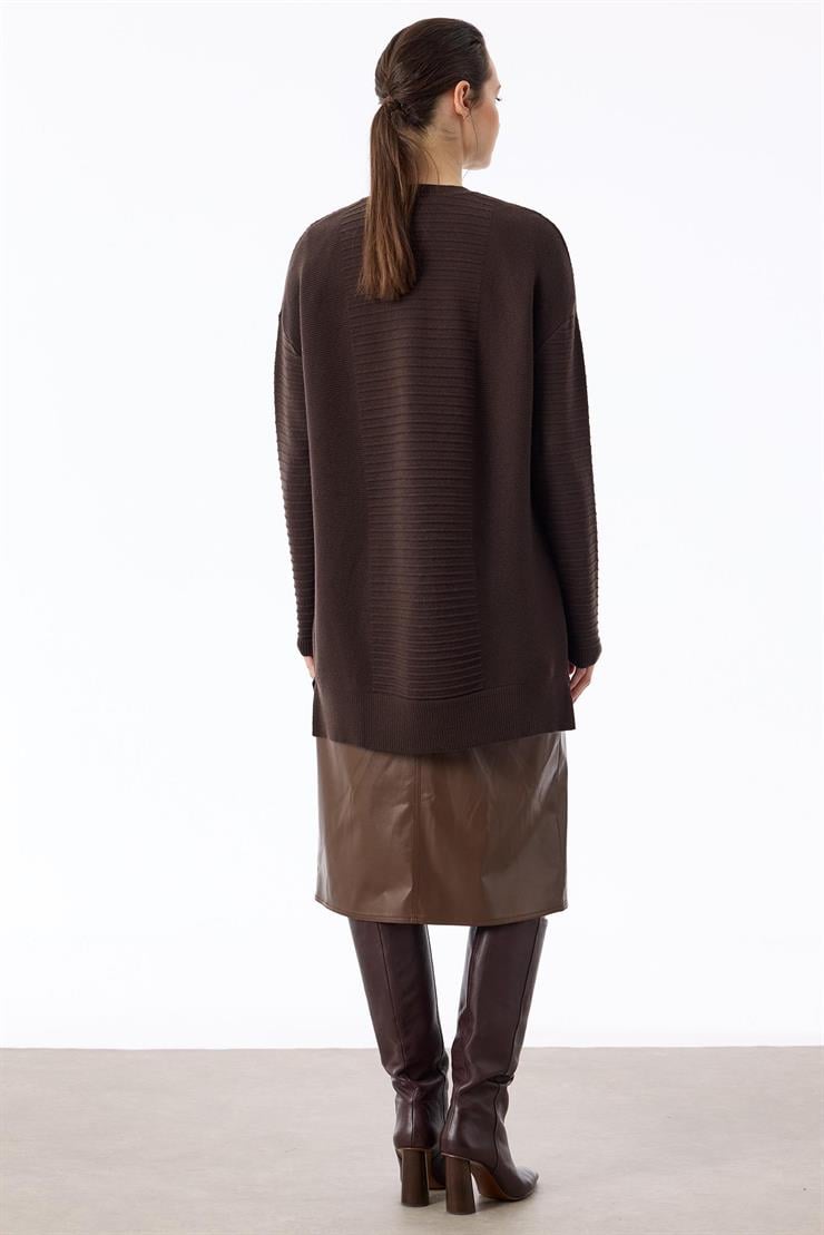 Örgü Detaylı Rayon Tunik KAHVE