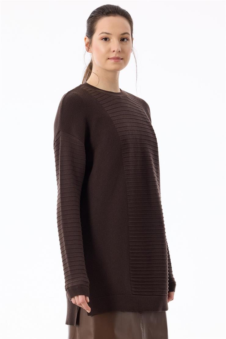 Örgü Detaylı Rayon Tunik KAHVE