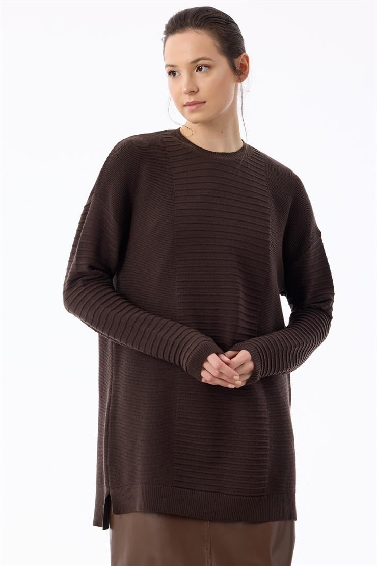 Örgü Detaylı Rayon Tunik KAHVE
