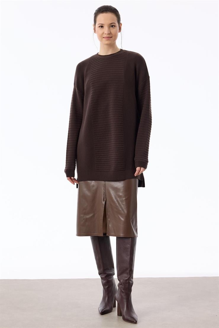 Örgü Detaylı Rayon Tunik KAHVE