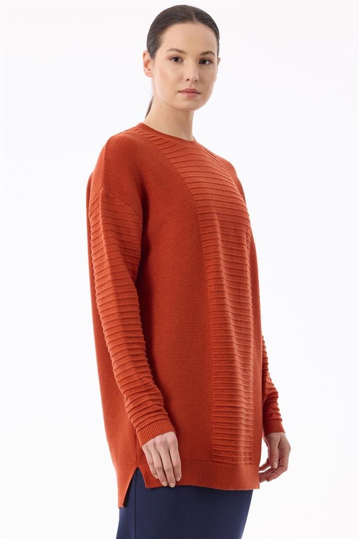 Örgü Detaylı Rayon Tunik KİREMİT