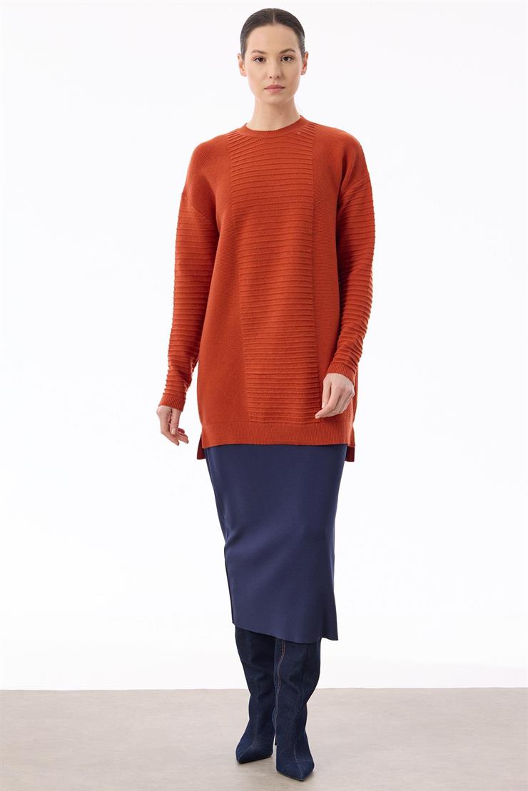 Örgü Detaylı Rayon Tunik KİREMİT
