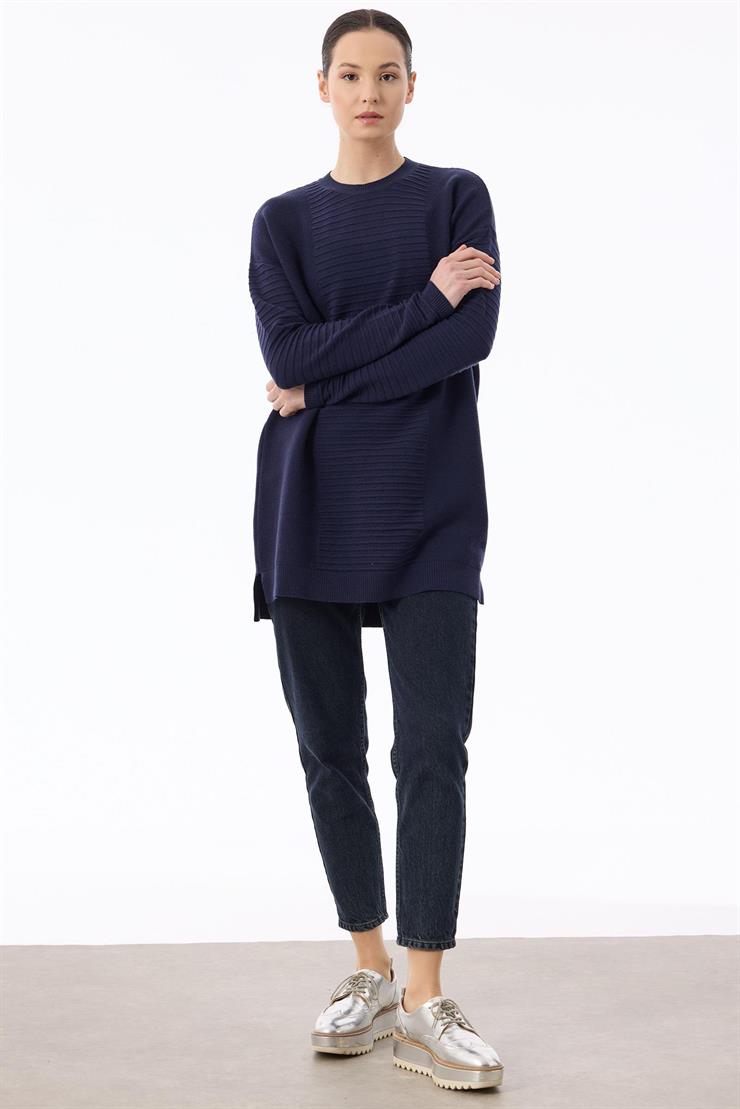 Örgü Detaylı Rayon Tunik LACIVERT