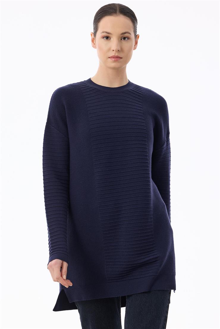 Örgü Detaylı Rayon Tunik LACIVERT