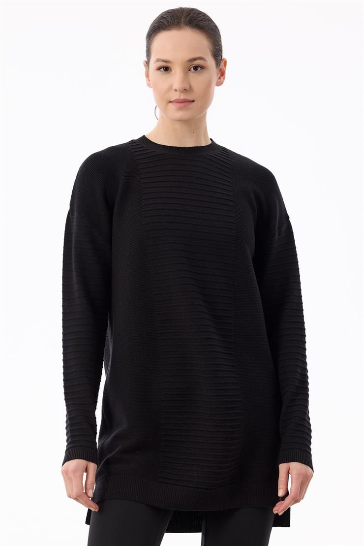 Örgü Detaylı Rayon Tunik SİYAH