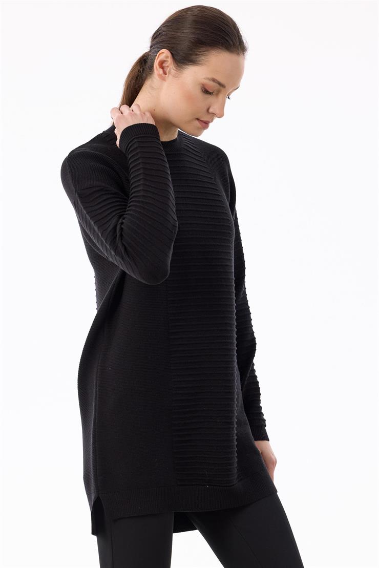 Örgü Detaylı Rayon Tunik SİYAH