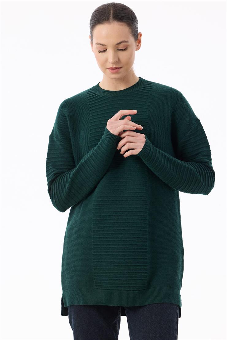 Örgü Detaylı Rayon Tunik ZÜMRÜT