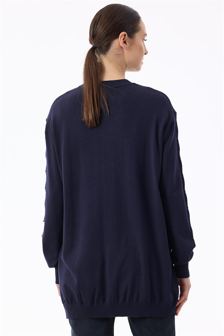 Örgü Detaylı Taşlı Triko Tunik LACİVERT