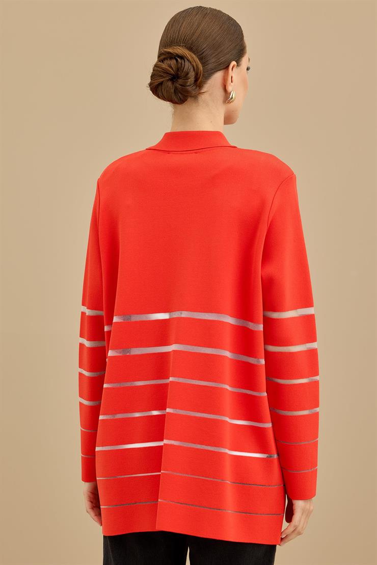 Örgü Detaylı Triko Rayon  Hırka KIRMIZI